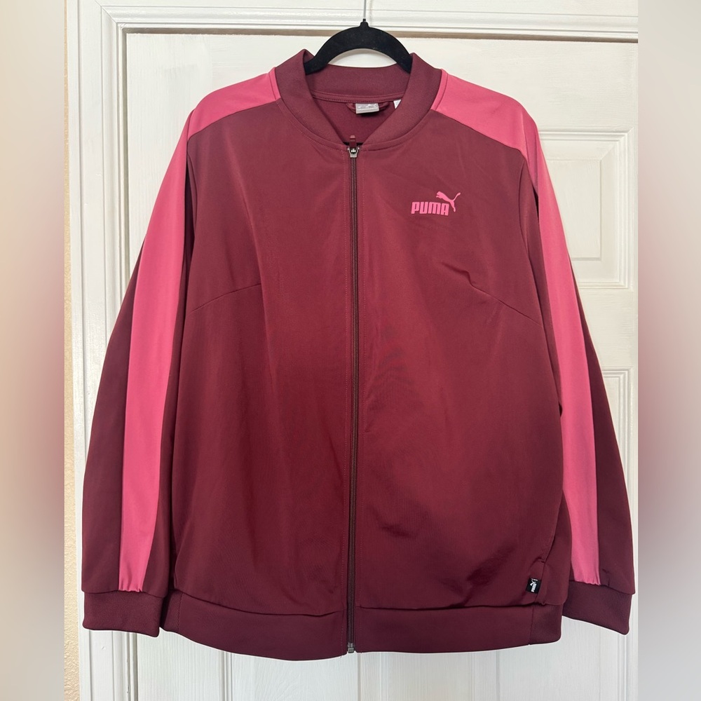 PUMA Women's Maroon and Pink Bomber Jacket size 2x